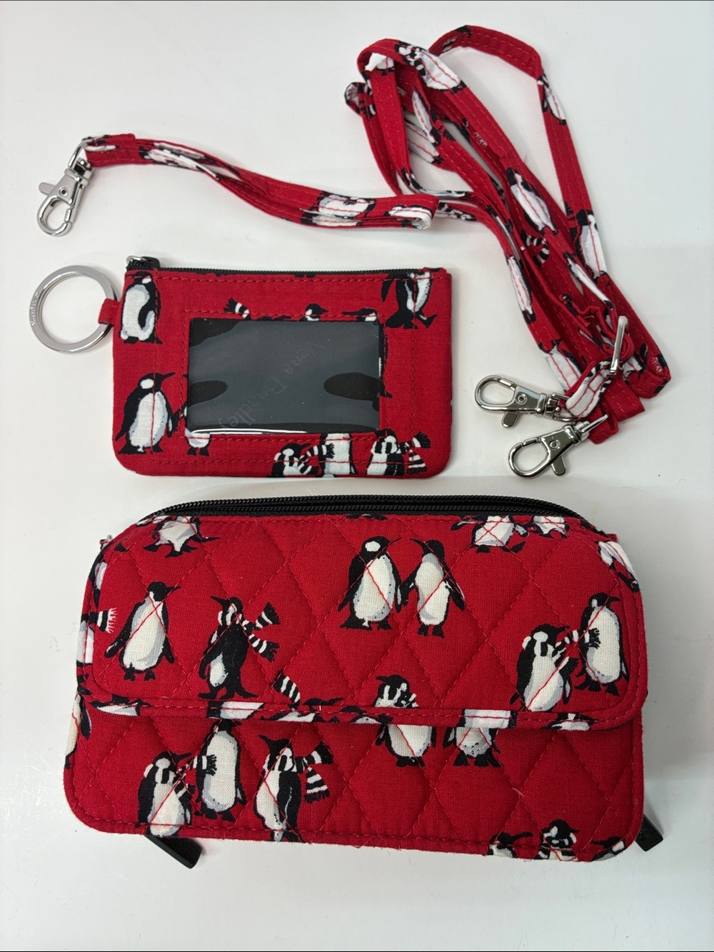 Vera Bradley Red Penguin Quilted Crossbody Wristlet Set